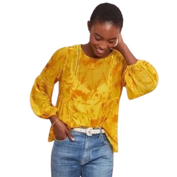 Anthropologie Meadow Rue | Yolanda Velvet Burnout Peasant Top Size 2 - Picture 1 of 7